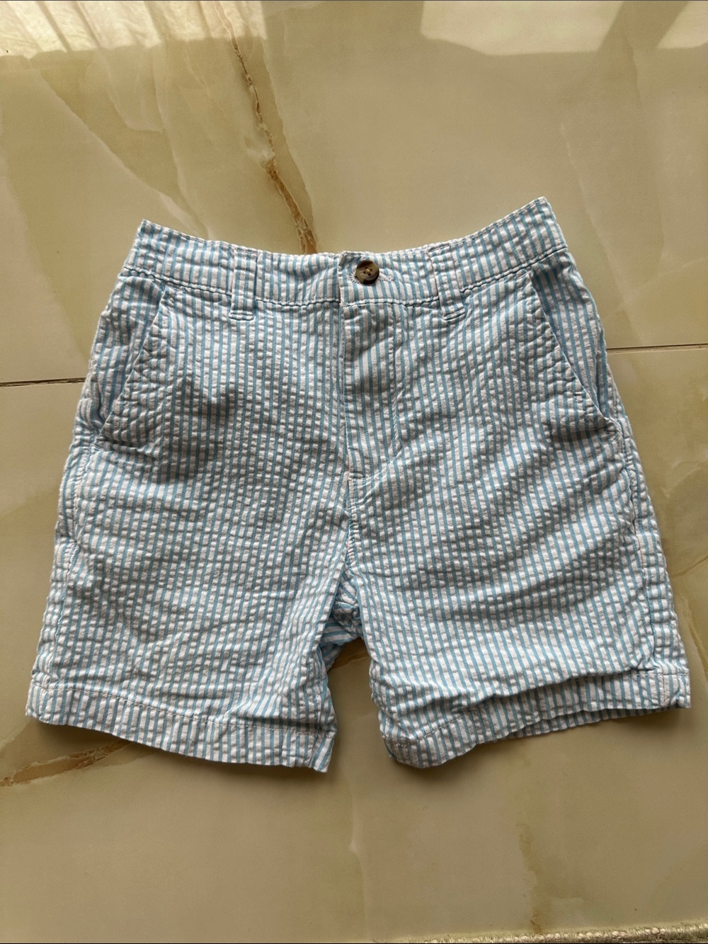 crown & ivy Light Blue Seersucker Striped Kids Shorts